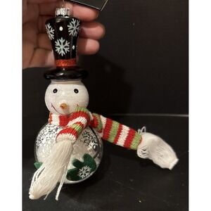 Robert Stanley Glass Snow Globe Snowman Black Hat Christmas Holiday Ornament NEW